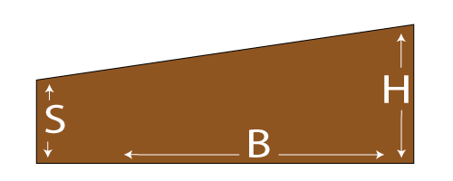 Keilbohle mit 30 mm starker Kante S, Höhe H und Breite B